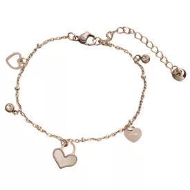   Ezüst Színű Nemesacél Cirkónia Strasszos Gyöngyház Szív Karlánc