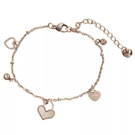 Ezüst Színű Nemesacél Cirkónia Strasszos Gyöngyház Szív Karlánc