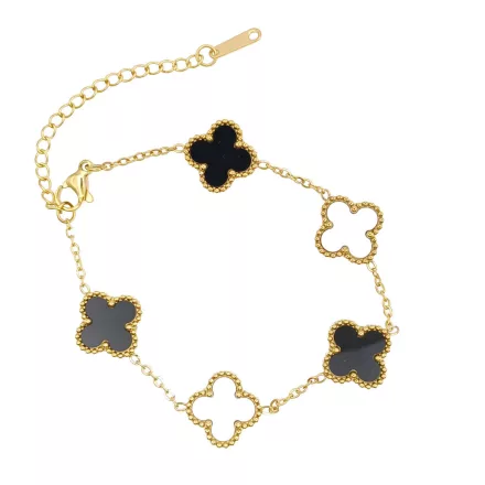 Arany Fekete Fehér Színű Gyöngyház Lóhere Karlánc