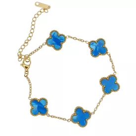 Arany Kék Színű Gyöngyház Lóhere Karlánc