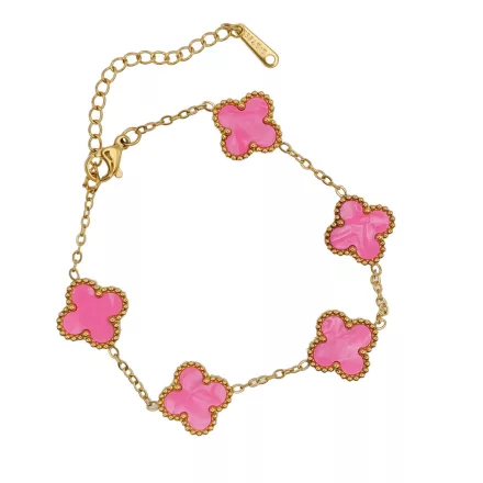 Arany Rózsaszín Színű Gyöngyház Lóhere Karlánc