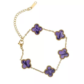 Arany Lila Színű Gyöngyház Lóhere Karlánc