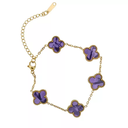 Arany Lila Színű Gyöngyház Lóhere Karlánc