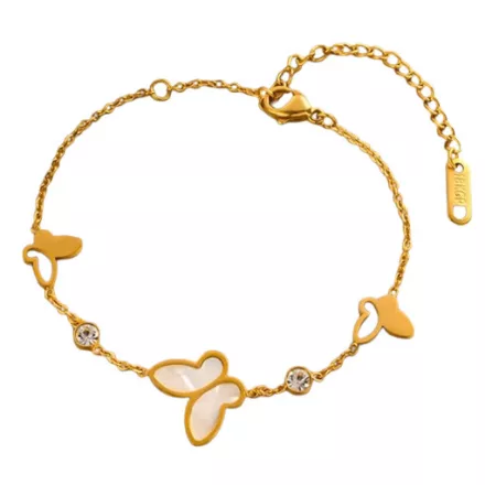 Arany Színű Nemesacél Cirkónia Strasszos Gyöngyház Lepke Pillangó Karlánc