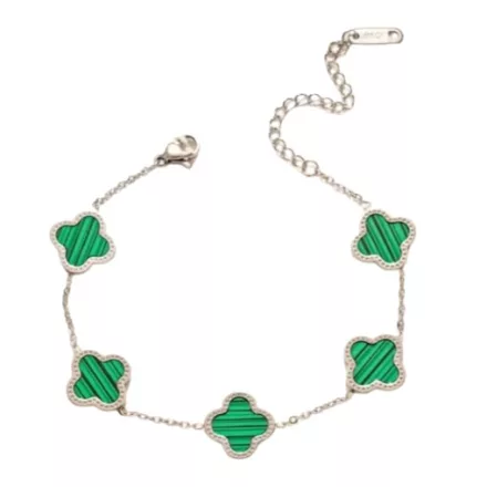 Ezüst Zöld Színű Lóhere Karlánc