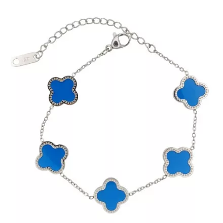 Ezüst Kék Színű Lóhere Karlánc