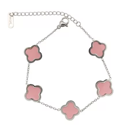 Ezüst Rózsaszín Színű Lóhere Karlánc