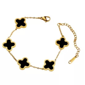 Arany Fekete Színű Gyöngyház Lóhere Karlánc