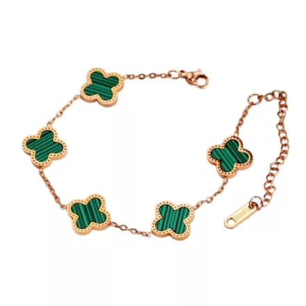 Rózsaarany Zöld Színű Gyöngyház Lóhere Karlánc