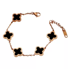 Rózsaarany Fekete Színű Gyöngyház Lóhere Karlánc