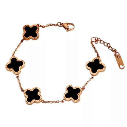 Rózsaarany Fekete Színű Gyöngyház Lóhere Karlánc