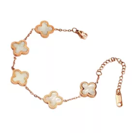 Rózsaarany Fehér Színű Gyöngyház Lóhere Karlánc