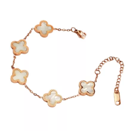 Rózsaarany Fehér Színű Gyöngyház Lóhere Karlánc