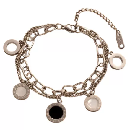 Ezüst Színű Nemesacél Fekete Gyöngyház "12 Hónap" Karlánc