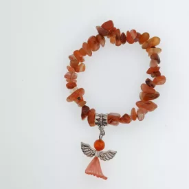   Vörös Karneol Achát Ásvány Splitter Angyal Charm Karkötő (K74) Csukló átmérő: 4cm
