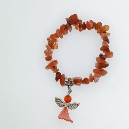 Vörös Karneol Achát Ásvány Splitter Angyal Charm Karkötő (K74) Csukló átmérő: 4cm