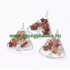   Ezüst Színű Vörös Karneol Achát Életfa Háromszög Ásvány Medál 40x30mm