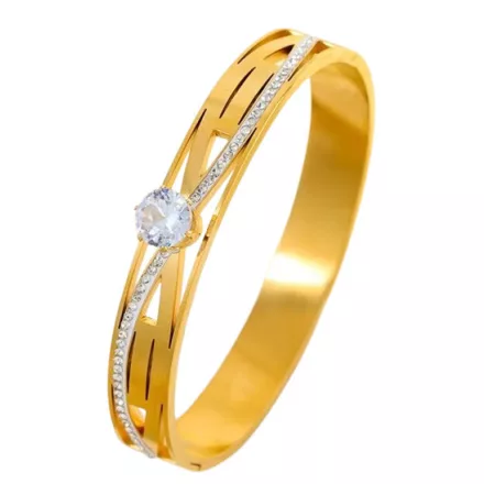 Arany Színű Nemesacél Cirkónia Strasszos Karkötő Karperec