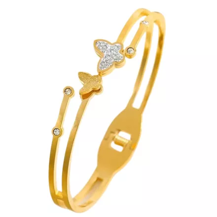 Arany Színű Nemesacél Lepke Pillangó Cirkónia Strasszos Karkötő Karperec