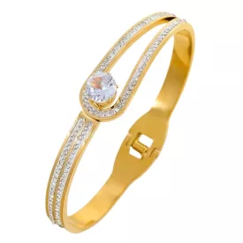   Arany Színű Nemesacél Cirkónia Strasszos Karkötő Karperec