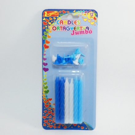 Kék Fehér Születésnapi Tortagyertya Csavart 8cm 12db