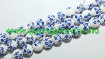 Kék Virágos Porcelán Gyöngy 10mm 