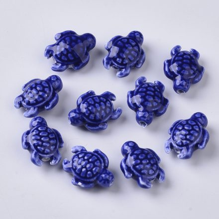 Kék Porcelán Teknős Gyöngy 19x15x8,5mm