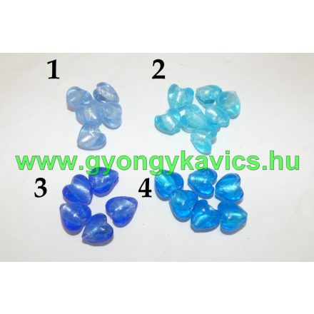 Kék (2) Szív Üveggyöngy 12x8mm