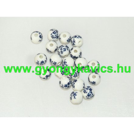 Kék Virágos (3) Porcelán Gyöngy 10mm