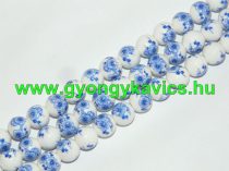 Kék Virágos Porcelán (2-es típus) Gyöngy 10mm 