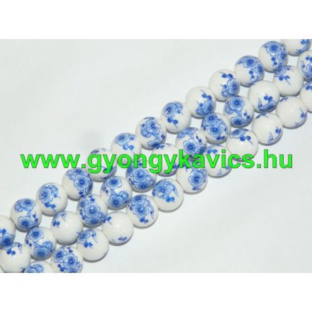 Kék Virágos Porcelán (2-es típus) Gyöngy 10mm