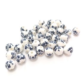 Kék Virágos Porcelán Gyöngy 8mm