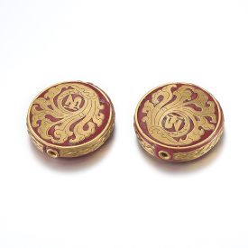   Arany Piros Színű Aum Ohm Om (36) Indonéz Kézzel Készült Közdarab Köztes 29-30x8mm