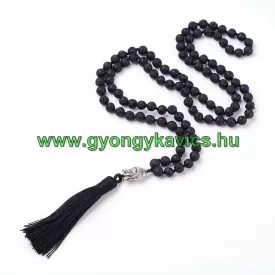   Lávakő Buddha Budha Bojtos (14) Ásvány Nyaklánc Mala 6mm ~106 db Gyöngy 78-84cm