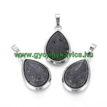 Lávakő Ásvány Medál Ezüst Keretben 26x16-17x8-10mm