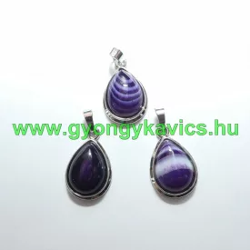 Lila Achát Ásvány Medál Ezüst Keretben 26x16-17x8-10mm