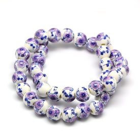 Lila Virágos Porcelán Gyöngy 10mm