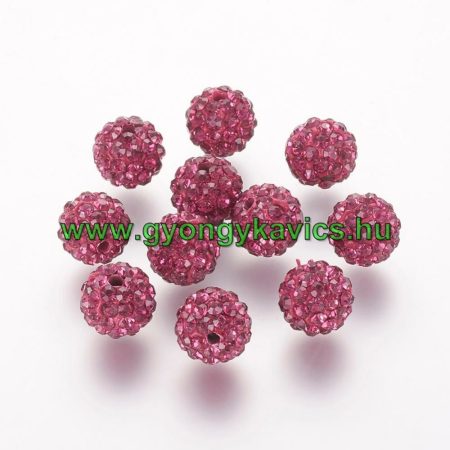 Magenta Színű Nyaklánc Karkötő Ékszer Dísz Polymer Polimer Shamballa Strassz Kövekkel 8mm