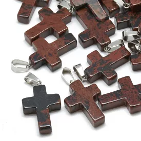   Mahagóni Obszidián Ásvány Kereszt Medál 29-30x18-19x5-6mm