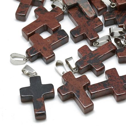 Mahagóni Obszidián Ásvány Kereszt Medál 29-30x18-19x5-6mm