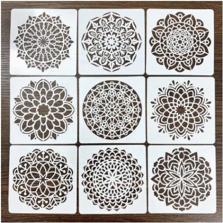 Mandala Rajzoló Sablon Stencil 10x10cm 9db