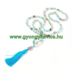   Matt Amazonit Buddha Budha Bojtos (10) Ásvány Nyaklánc 6mm ~106 db Gyöngy 78-84cm
