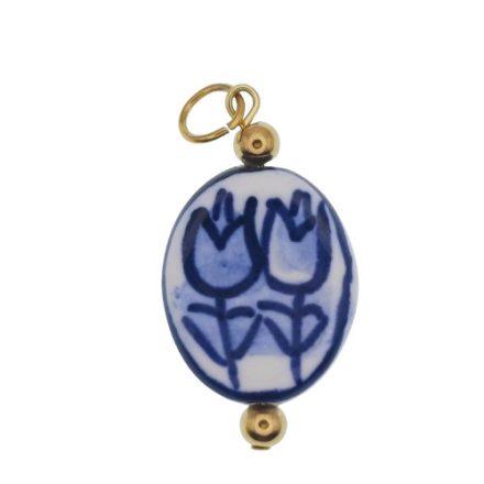 Arany Színű Kék Fehér Tulipán Virágos Porcelán Medál