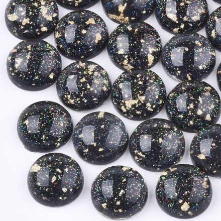 Zöldes Fekete Színű Műgyanta (85) Kaboson Arany Fóliával és Glitterrel 12mm