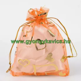   Narancssárga Szíves Organza Tüll Díszzacskó Dísztasak 10x12cm