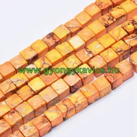   Narancssárga Tengeri Jáspis Regalit Kocka Ásványgyöngy Gyöngyfüzér 6x6mm