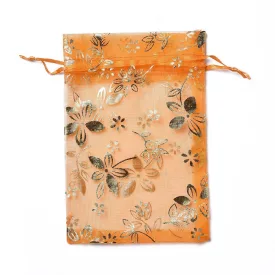   Narancssárga Virágos Organza Tüll Díszzacskó Dísztasak 10x15cm