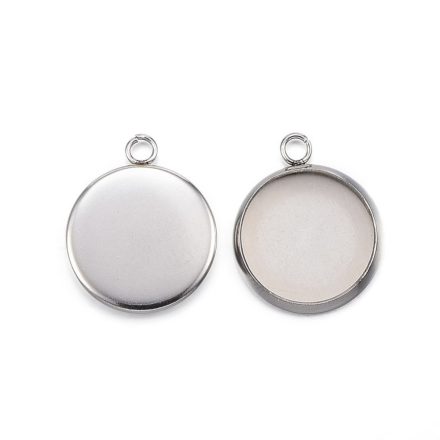Ezüst (Platinum) Színű Nemesacél 25mm-es Kaboson Tartó Medál 32x27mm
