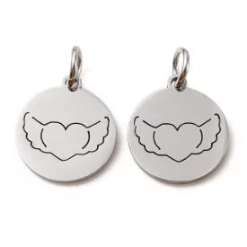   Ezüst Színű Nemesacél Szív Angyalszárny Medál 13,5x12mm