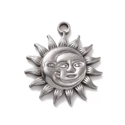 Ezüst Színű Nemesacél Nap Hold Medál 29,5x25,5mm